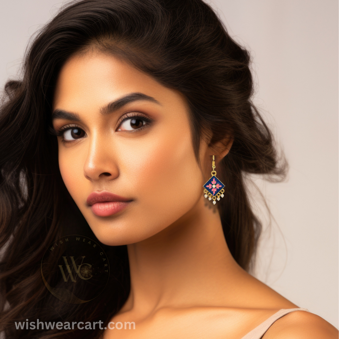 Meenakari cute ethic pearl hanging earrings