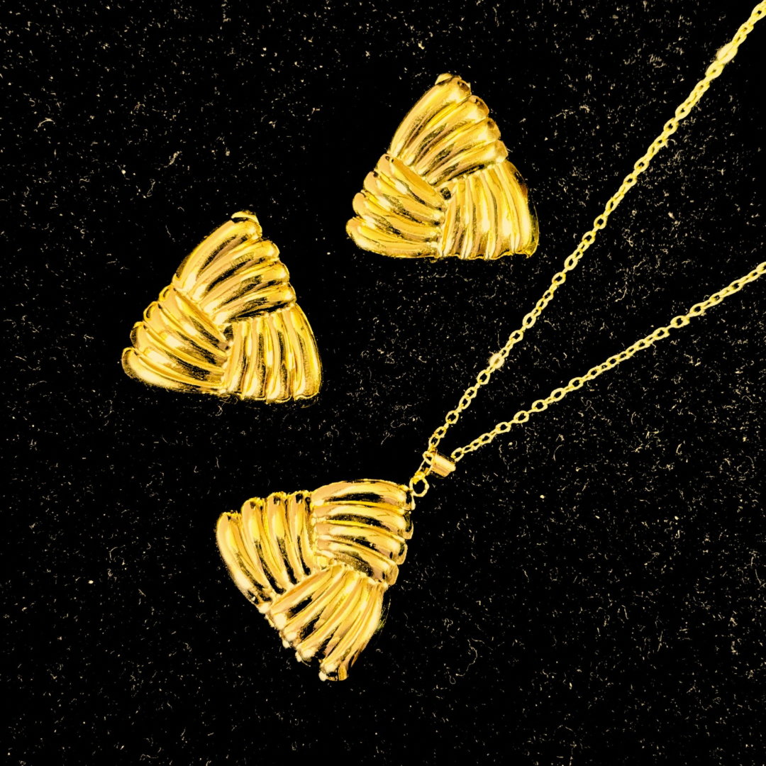 Triangular Design Pendant Necklace Set – Stainless Steel Anti-Tarnish Gold Jewelry for Women