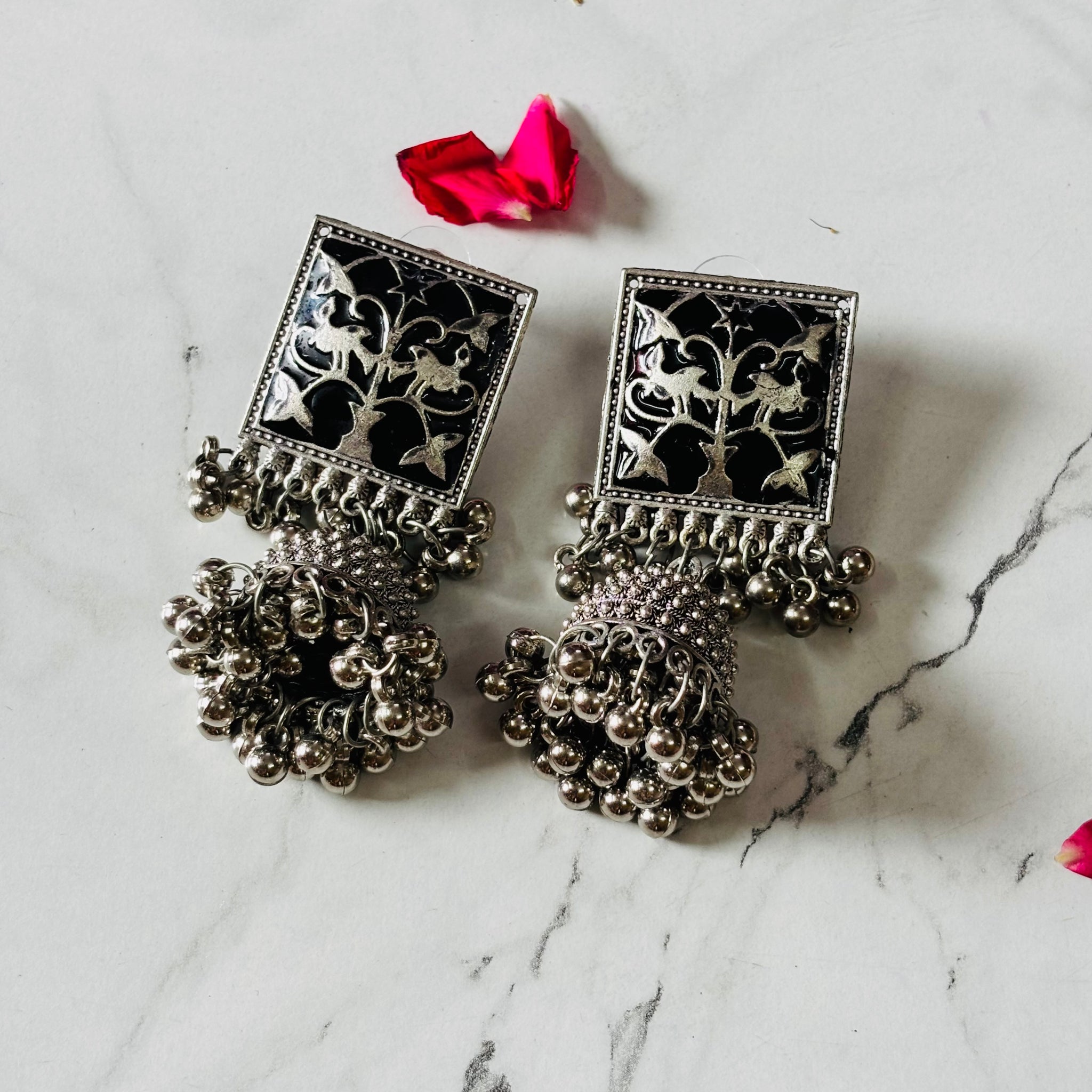 Oxidised Multicolor Square Enamel Drop Earrings for Women