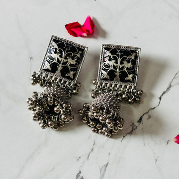 Oxidised Multicolor Square Enamel Drop Earrings for Women