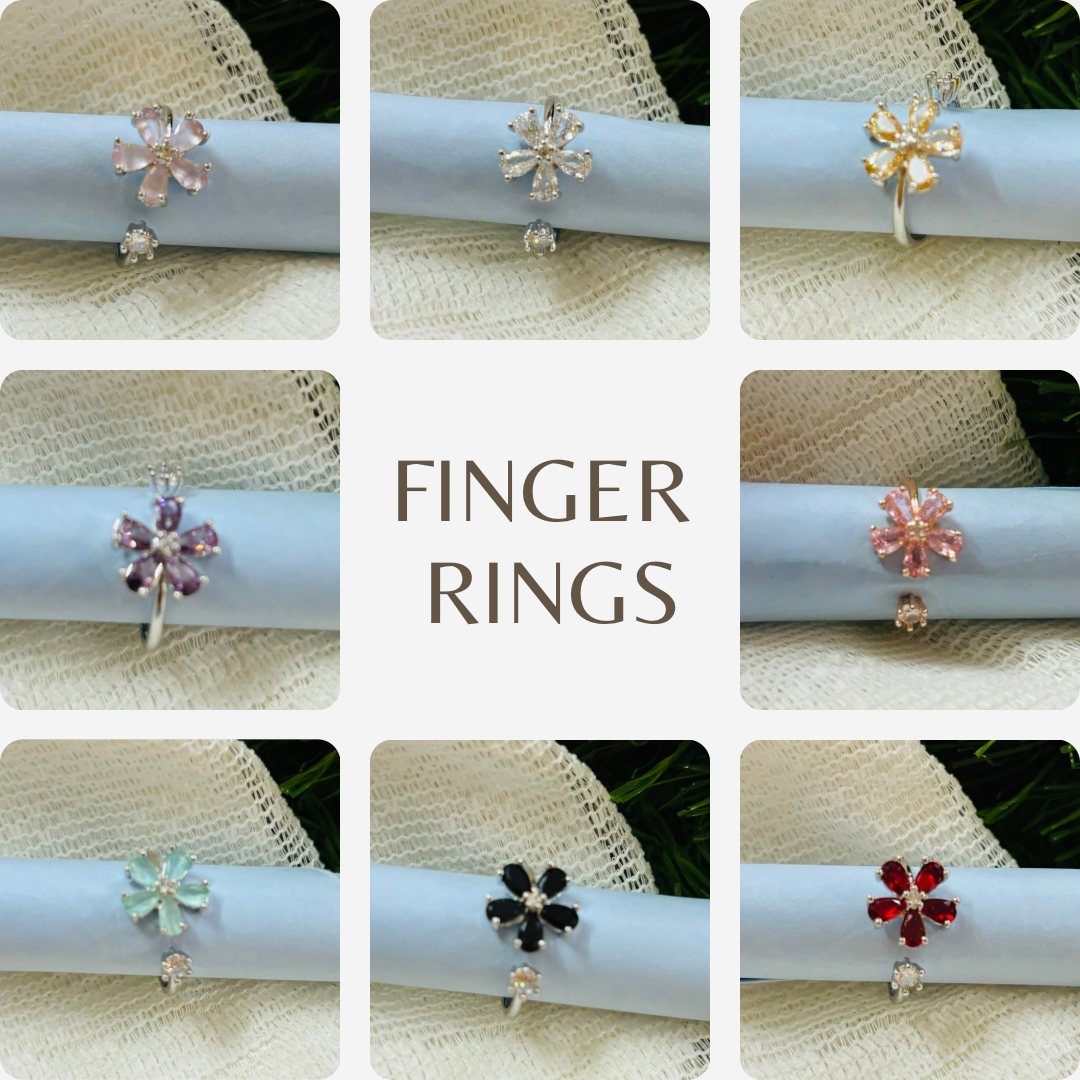 Stylish Stainless Steel adjustable Finger Rings With stone studded and floral design - Silver