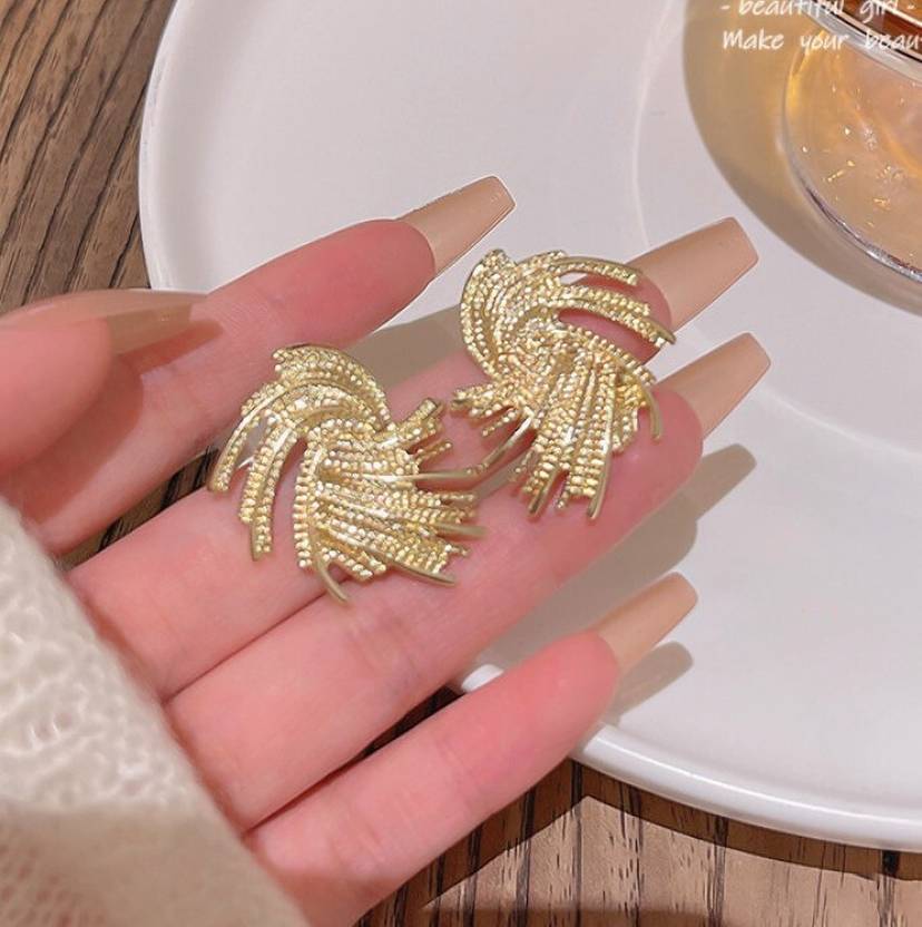 Korean Gold Swirl Statement Studs