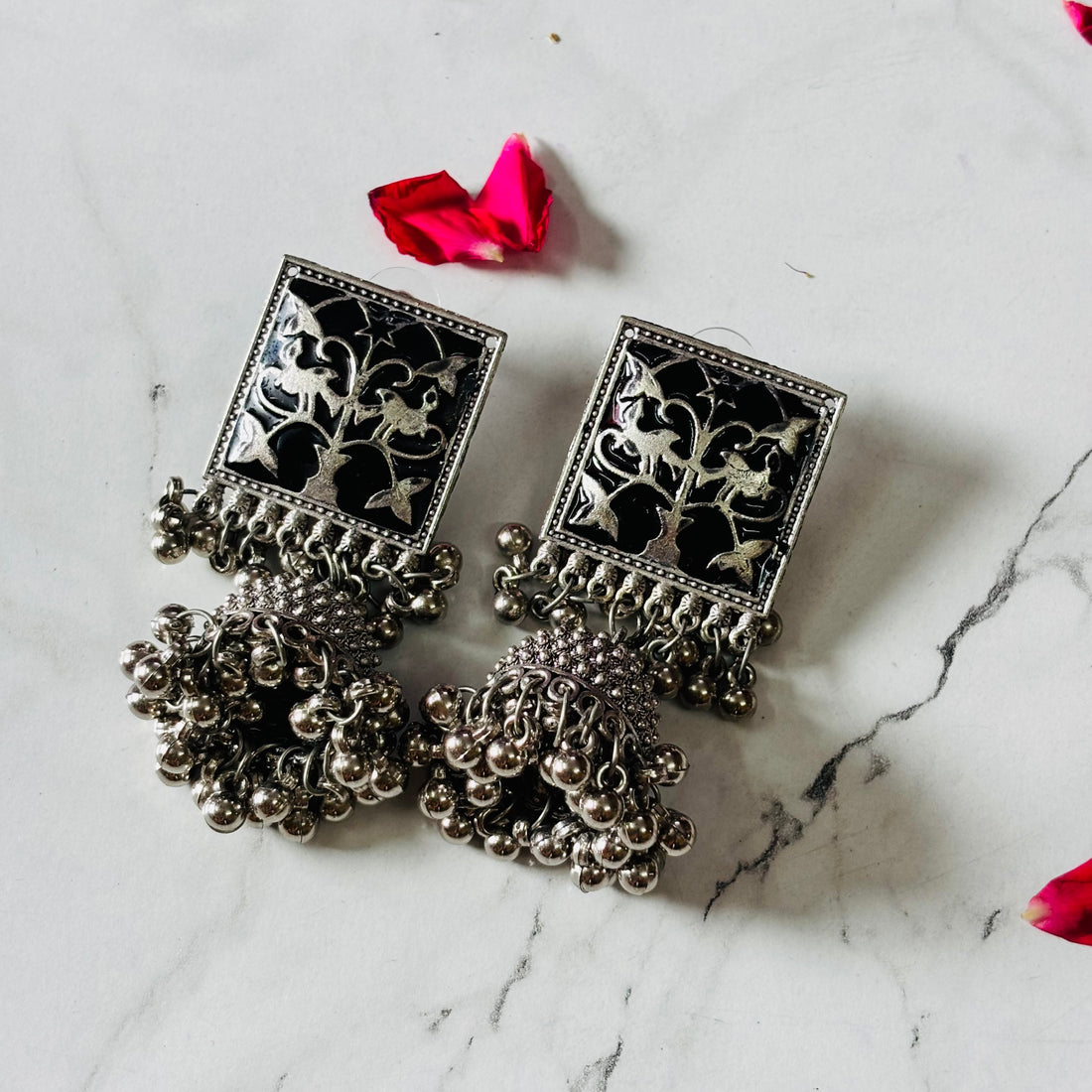 Oxidised Multicolor Square Enamel Drop Earrings for Women
