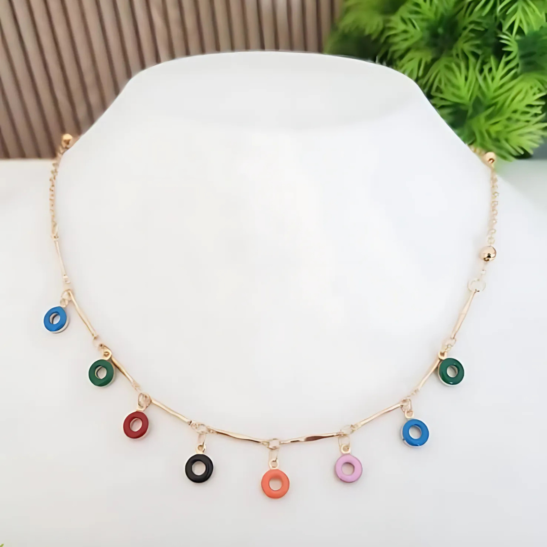 Premium Anti Tarnish Gold Plated Multicolor Necklace - Small Circles Design