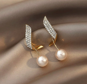 Korean Earrings - Golden Border classic white plated stud earrings for women