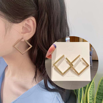 Trendy Geometric Open Square Gold Earrings