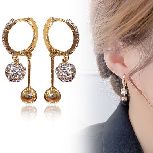 Premium Anti Tarnish Gold Plated Stone Studded Hoop Style Earring with Round Hangings