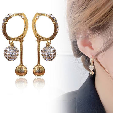 Premium Anti Tarnish Gold Plated Stone Studded Hoop Style Earring with Round Hangings