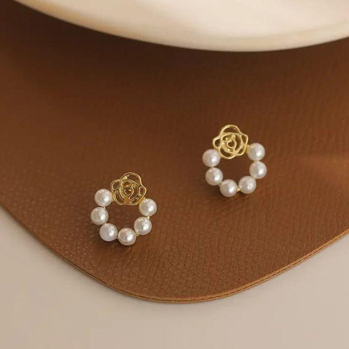 Pearl Rose Hoop Earrings