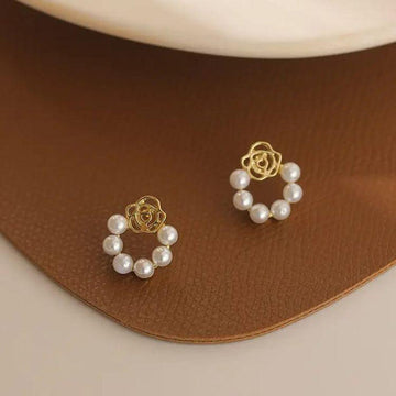 Pearl Rose Hoop Earrings
