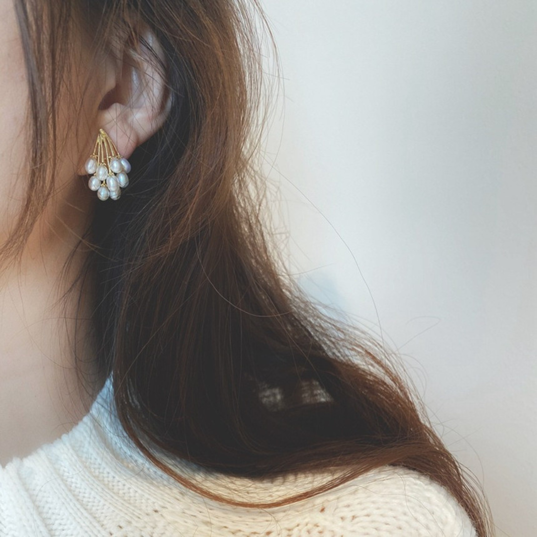 Graceful Korean Waterfall Pearl Earrings