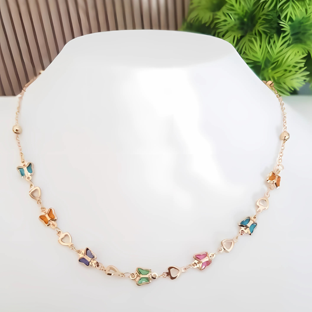 Premium Anti Tarnish Gold Plated Multicolor Necklace - Butterfly Design