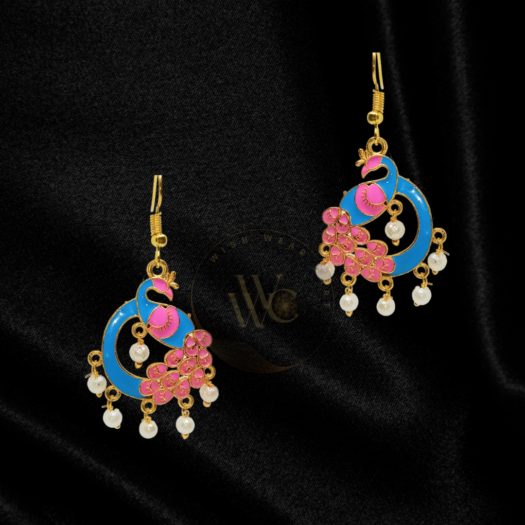 Meenakari Chandbali style peacock earrings for women - Multicolor