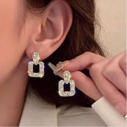 Korean Crystal Rectangle Drop Stud Earrings