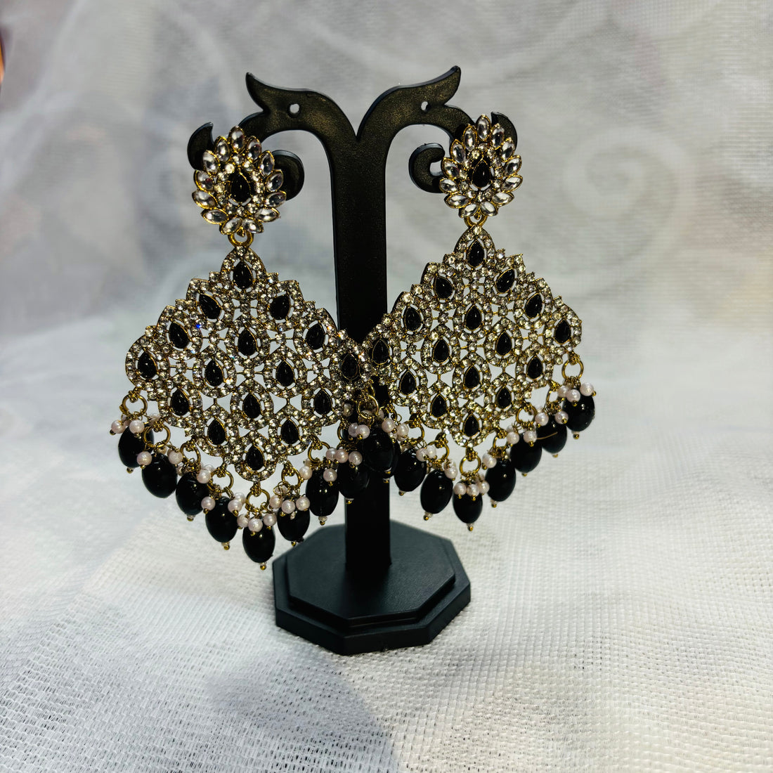 Meenakari Beautiful long ethnic Kundan Earrings with rhinestones and beads hangings