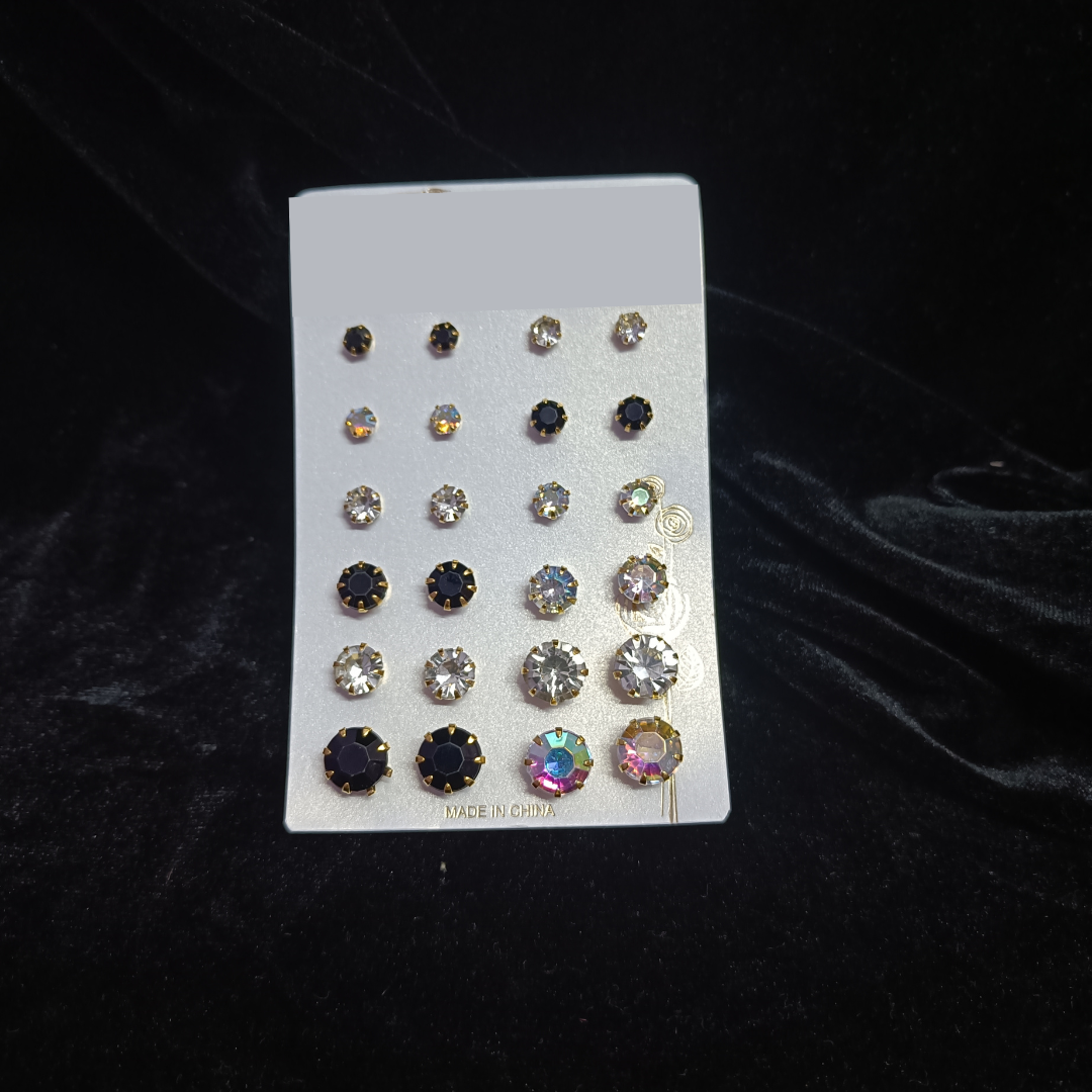 Fancy / Daily Wear Stylish Gold Earrings Combo Set - Stone Studs - 12 Pairs Combo