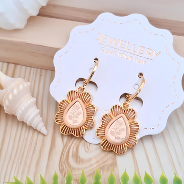 Premium Anti Tarnish Gold Plated Kiyu Ziyu Earrings - Rose Flower Design