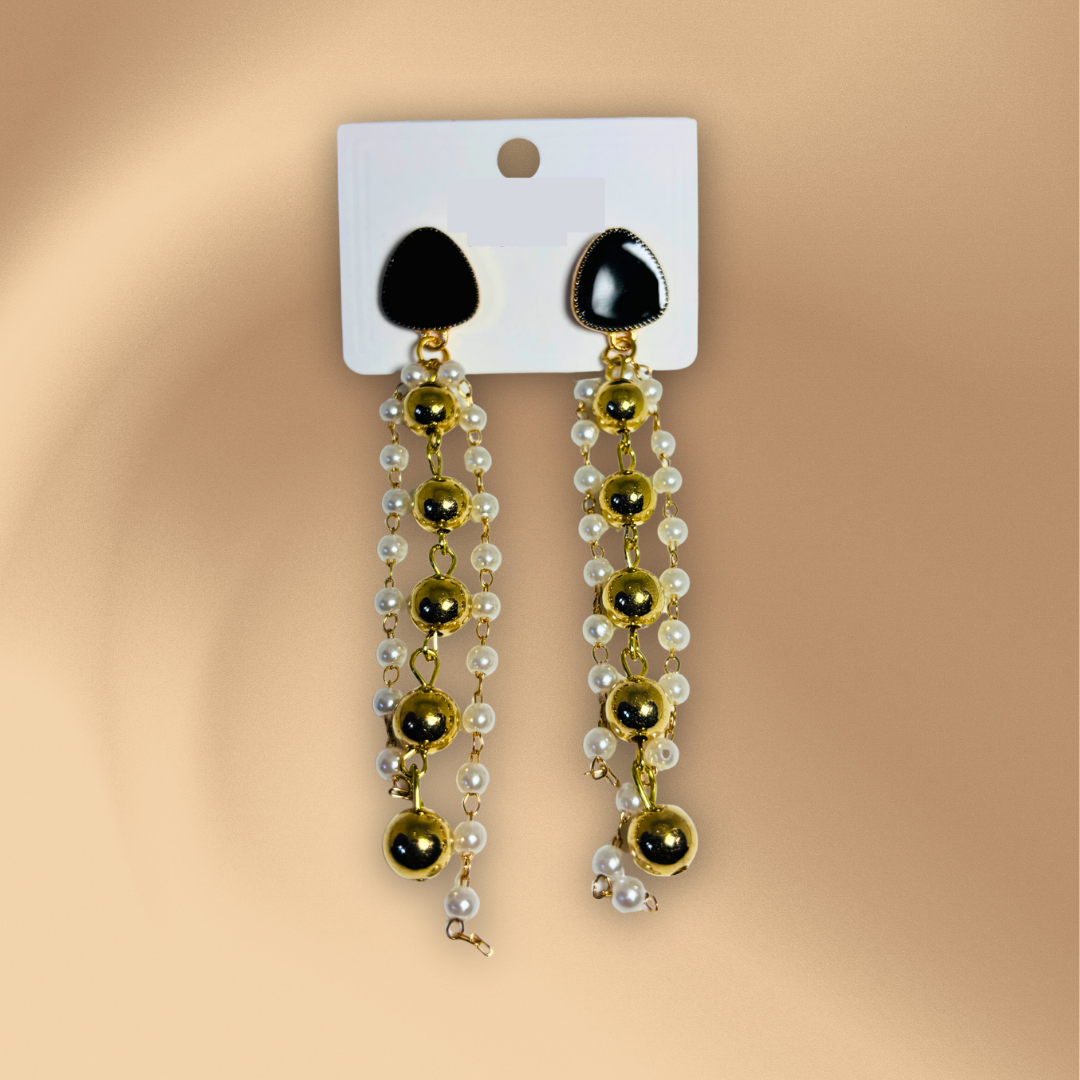 Elegant Black Triangle Pearl Drop Earrings Anti Tarnish Stainless Steel