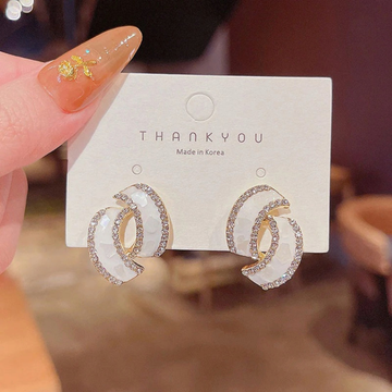 Elegant White Crystal Loop Korean Earrings
