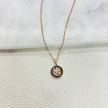 Anti Tarnish stainless steel rose gold chain with star inside round enamel