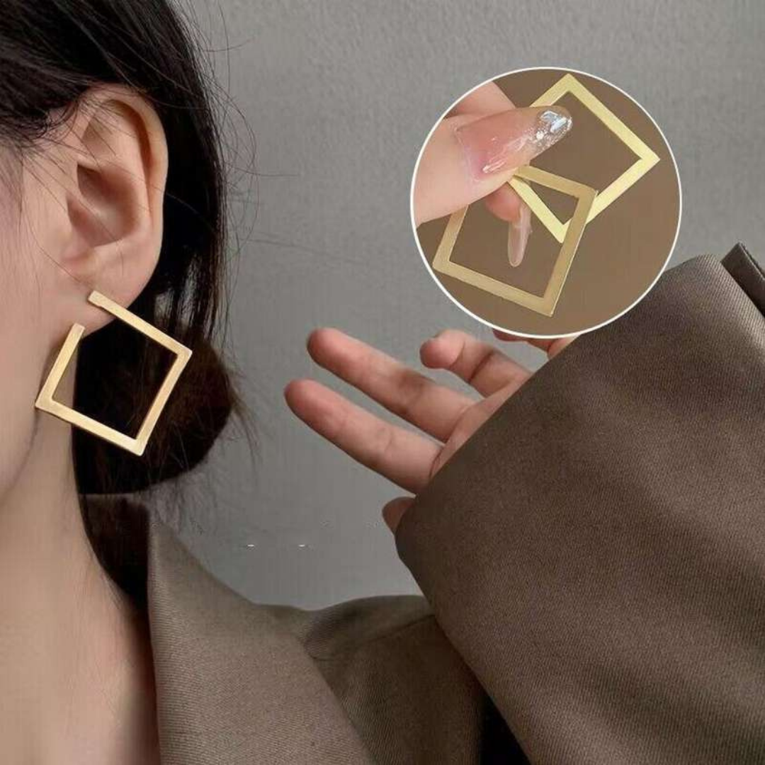 Trendy Geometric Open Square Gold Earrings