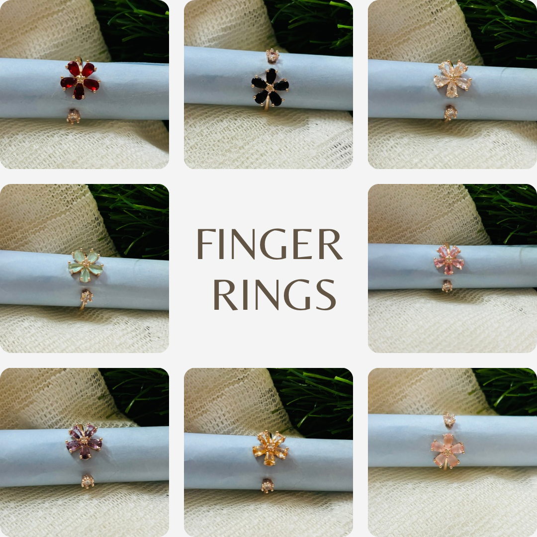 Stylish Stainless Steel adjustable Finger Rings With stone studded and floral design - Rose Gold