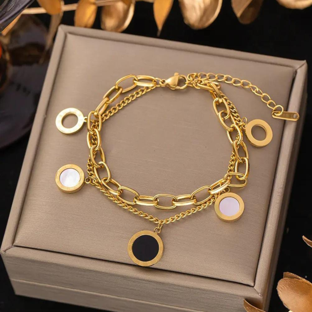 Premium Anti Tarnish Gold Plated Kiyu Ziyu Double Chain Bracelet - Round Shape  Design