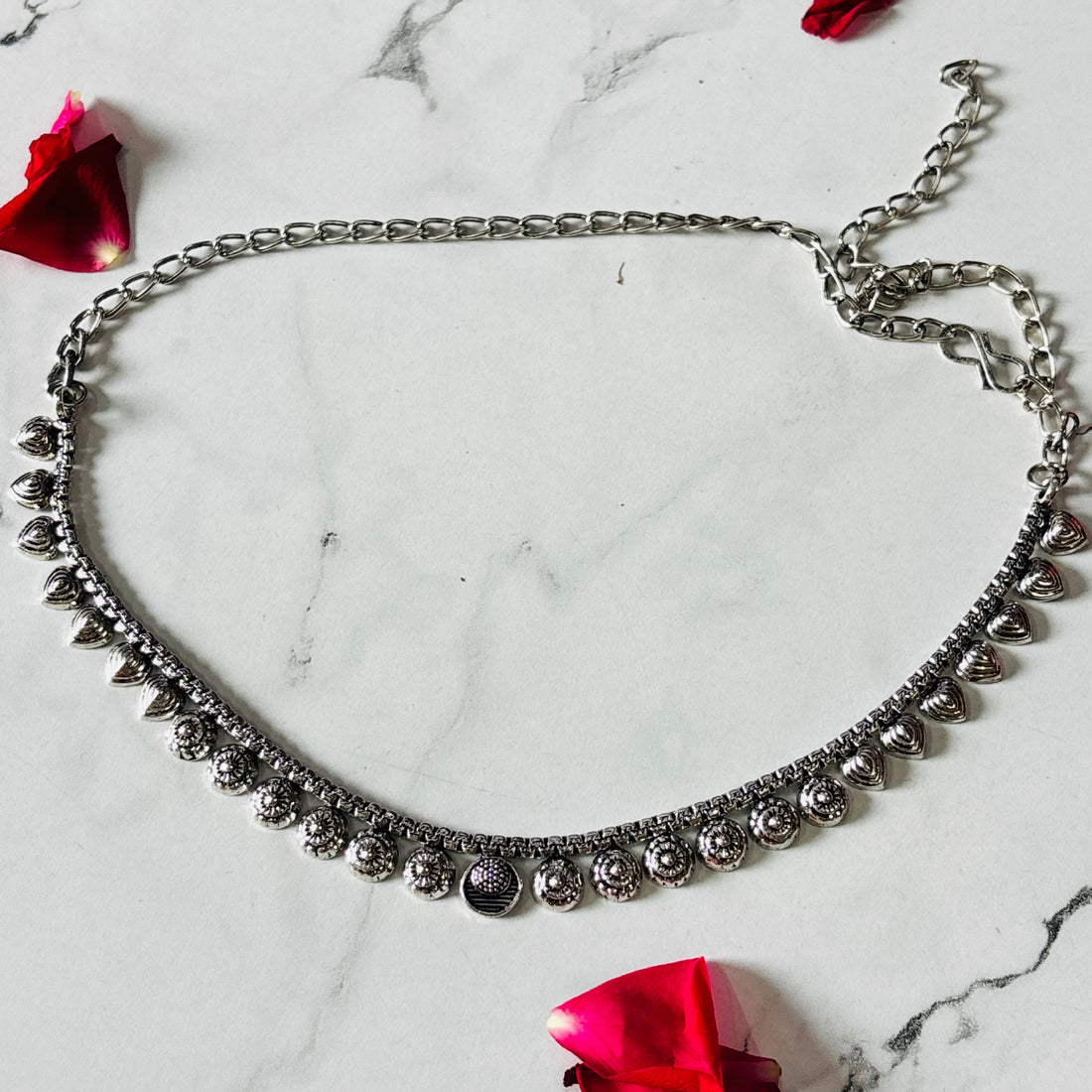 Elegant Oxidised Silver Teardrop Charm Choker Necklace