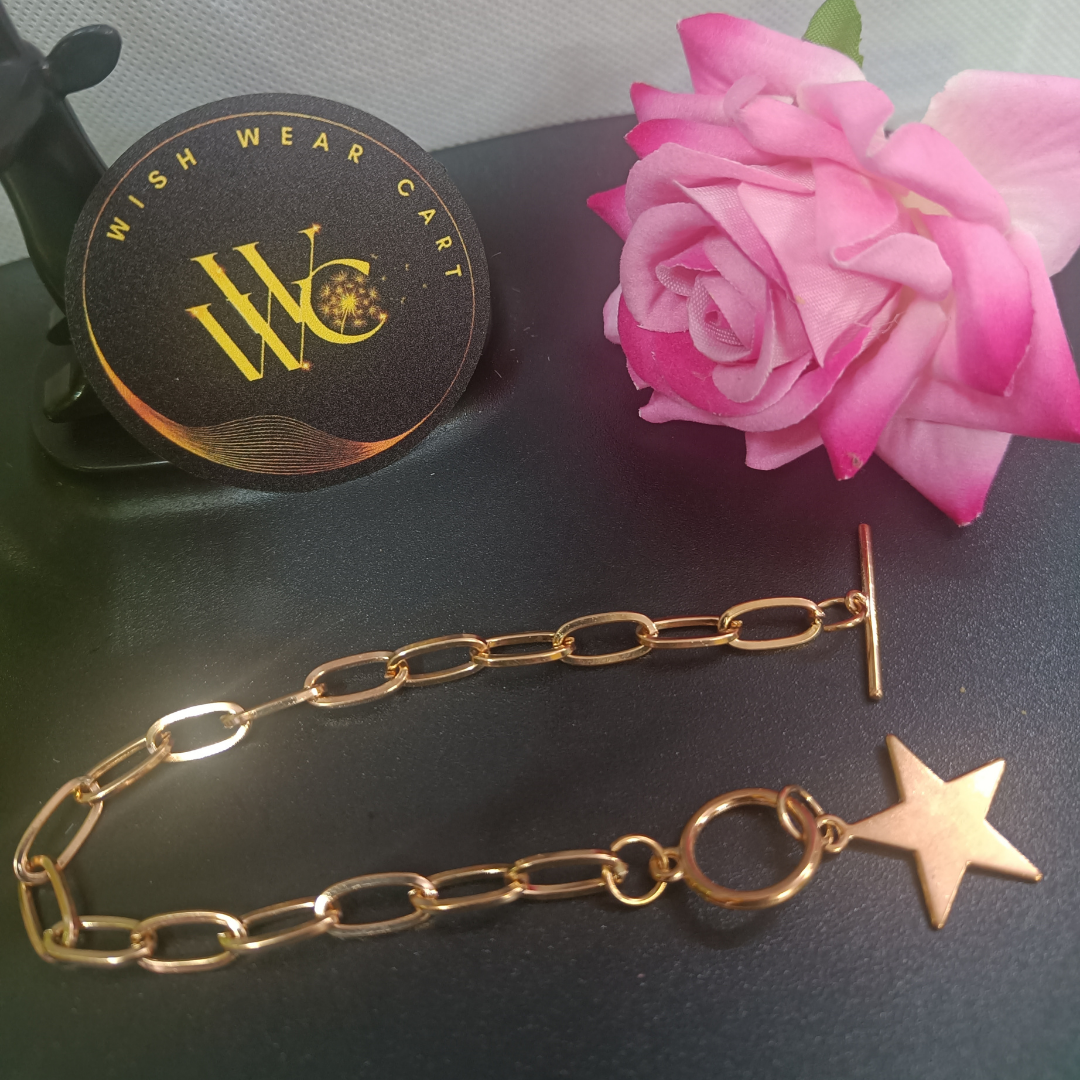Stainless steel Rose Gold double chain easy self locking bracelet with unique design hangings