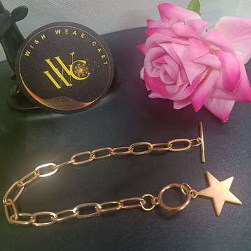 Stainless steel Rose Gold double chain easy self locking bracelet with unique design hangings