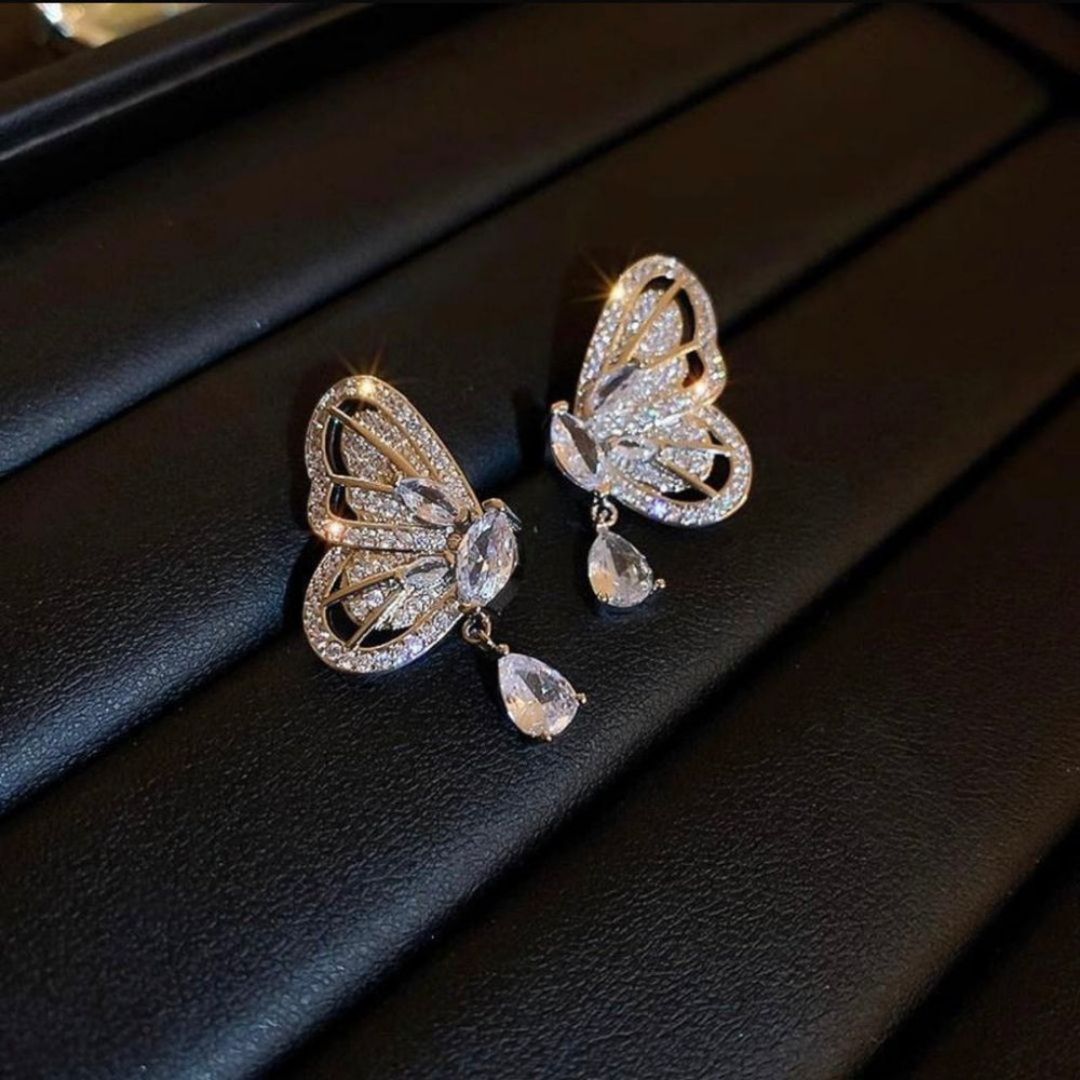 Crystal Butterfly Glamour Drop Earrings