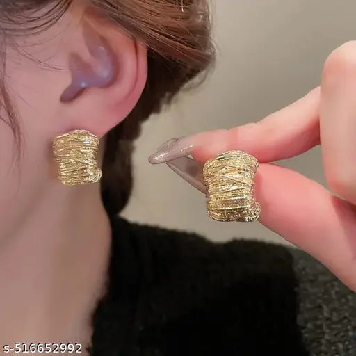 Bold Sparkle Hoop Stud Earrings - Gold Color