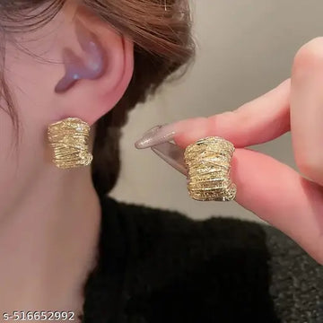 Bold Sparkle Hoop Stud Earrings - Gold Color