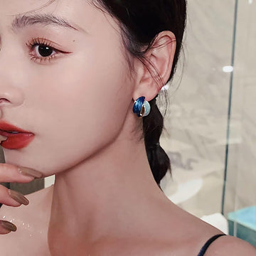Glossy Blue Gradient Round Stud Earrings