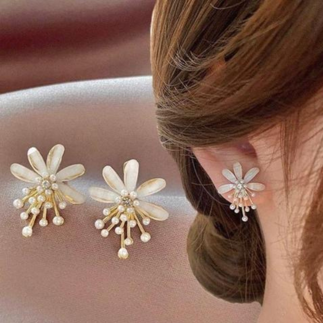 Korean Floral Pearl Burst Studs