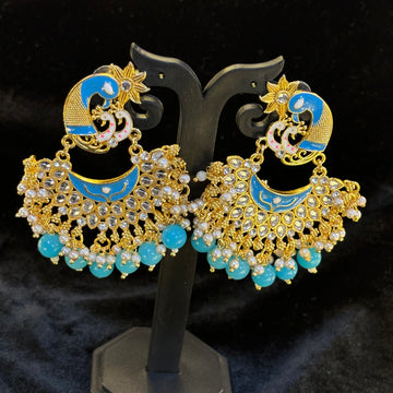 Meenakari Ethnic Peacock design chandbalis with beads and small pearl hangings