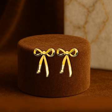 Elegant Golden Bow Stud Earrings Anti Tarnish Stainless Steel