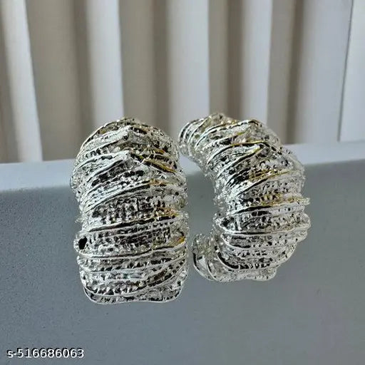 Bold Sparkle Hoop Stud Earrings - Silver Color