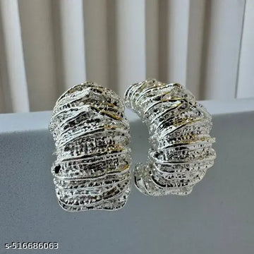 Bold Sparkle Hoop Stud Earrings - Silver Color