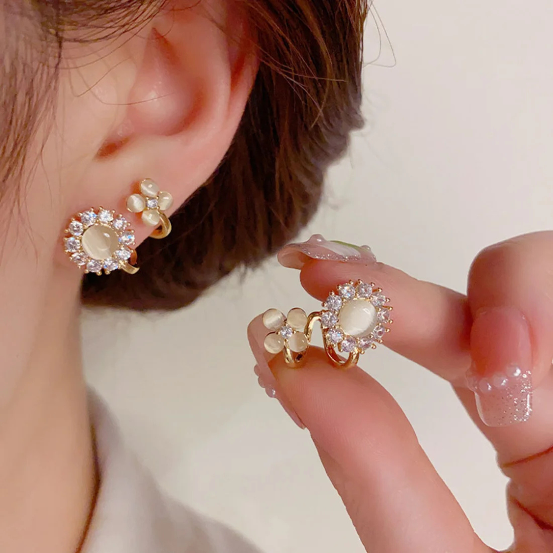 Yellow Crystal Floral Ear Cuff Stud Earrings