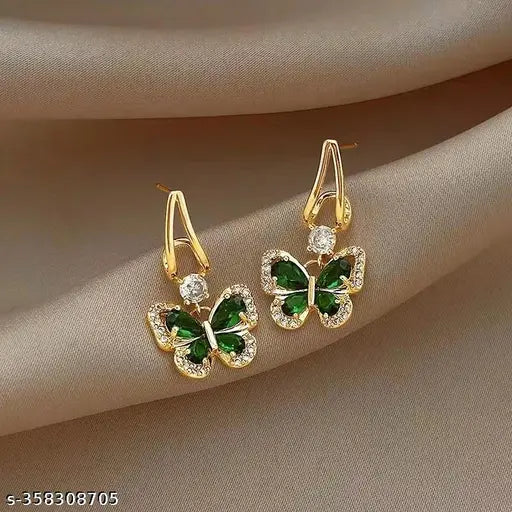 Korean Earrings - Crystal Drop Butterfly earrings for women
