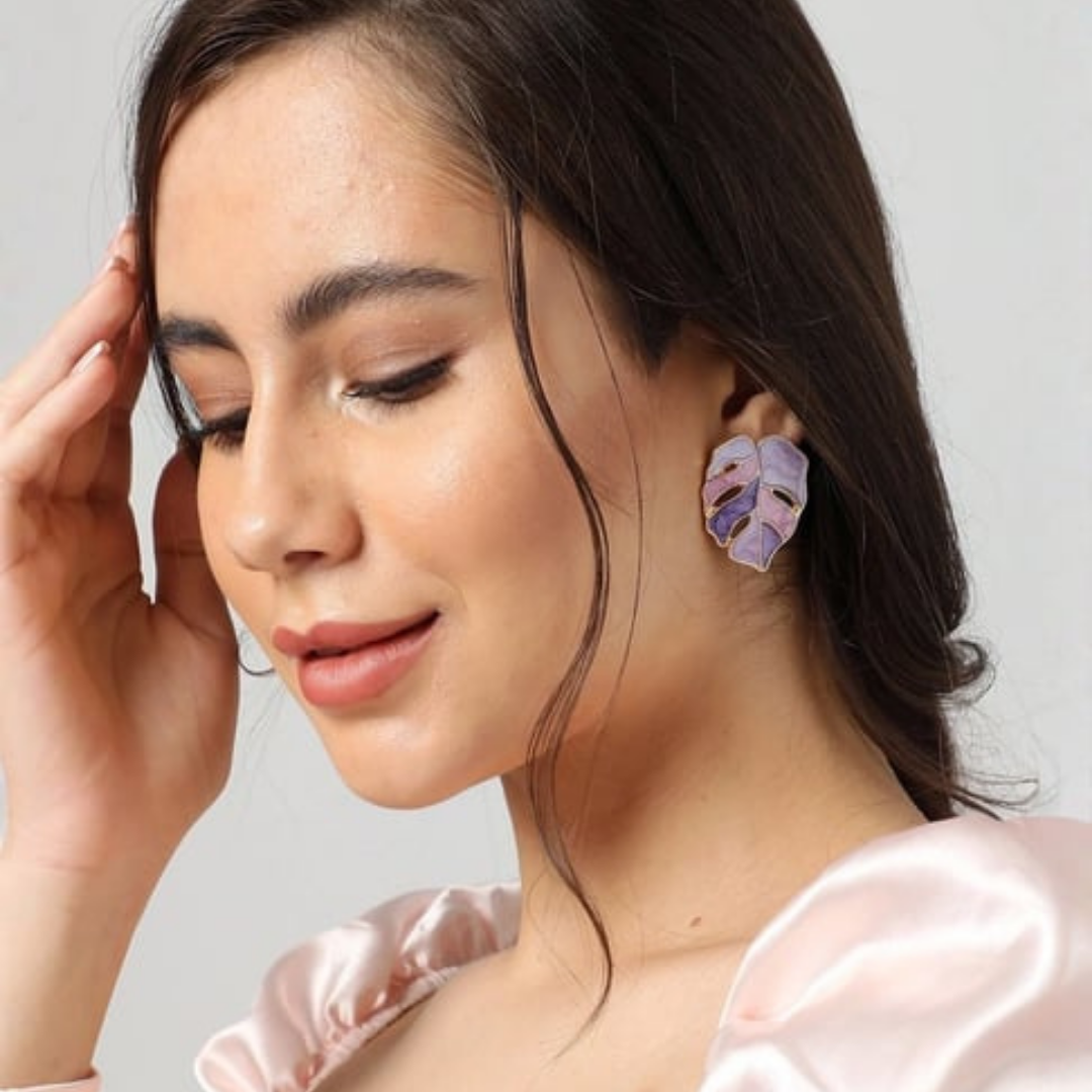 Lilac Leaf Statement Stud Earrings