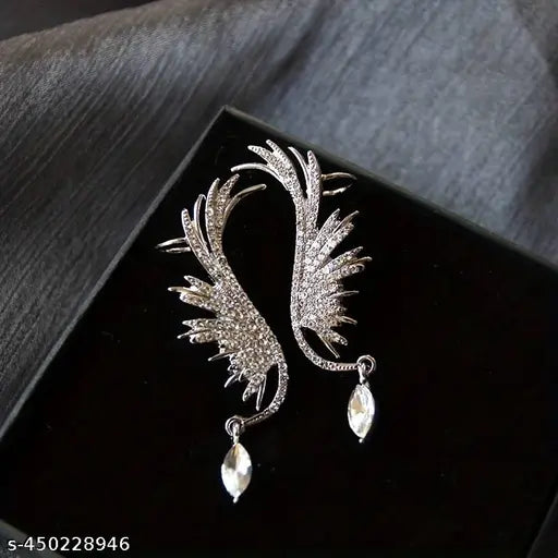 Korean Earrings - Stainless steel Rhinestone and CZ stone studded Ear cuff Style Earrings