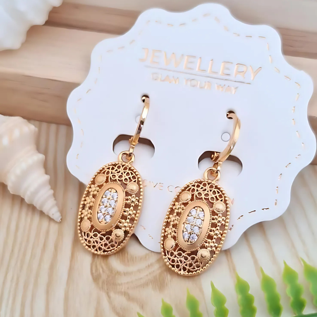 Premium Anti Tarnish Gold Plated Kiyu Ziyu Stone Studded Earrings - Oval Shape Design