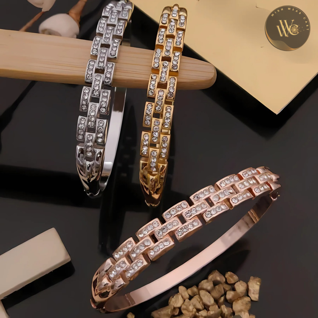 Premium Stainless Steel Kiyu Ziyu Anti Tarnish Kada Bracelets - Stone Studded - D4