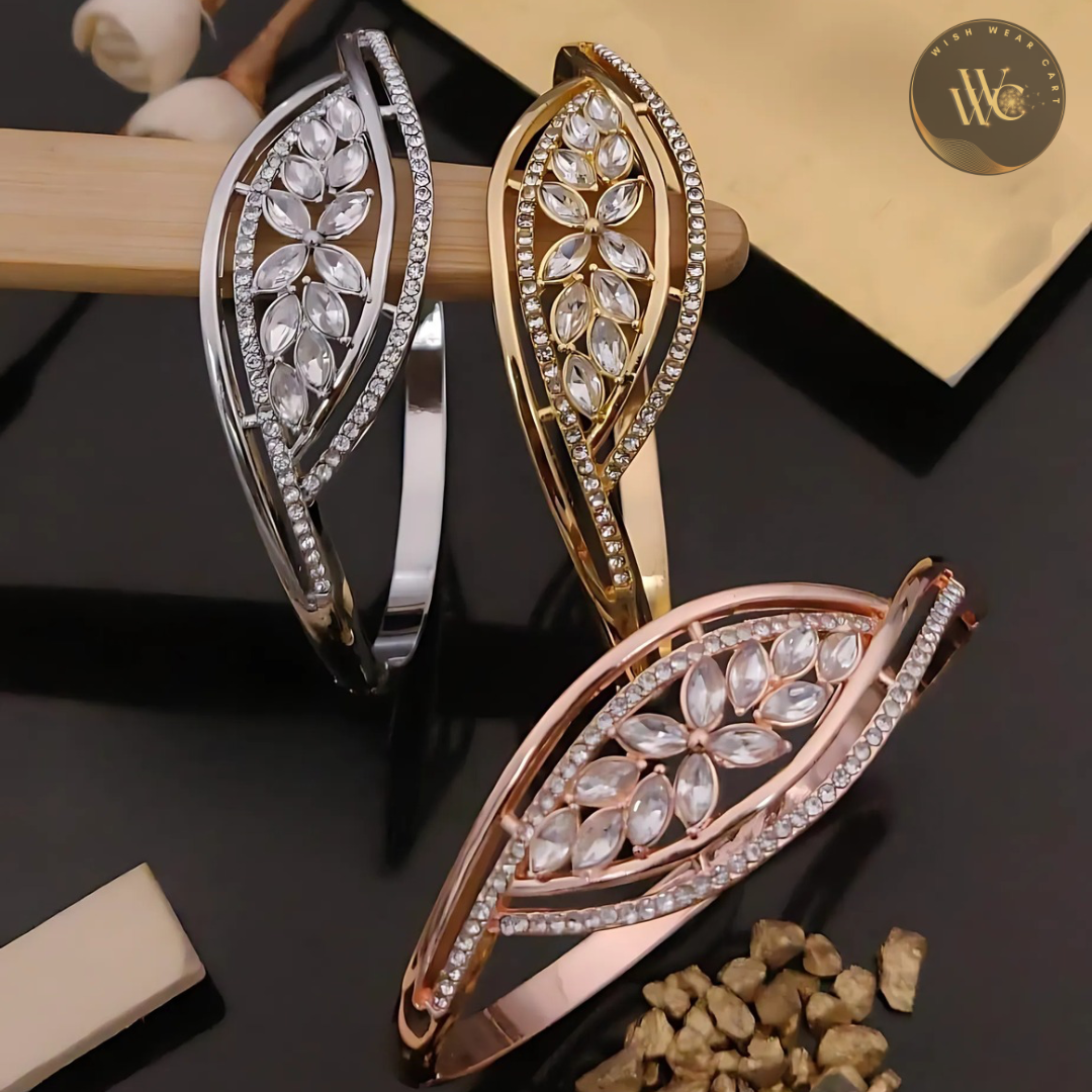 Premium Stainless Steel Kiyu Ziyu Anti Tarnish Kada Bracelets - Kundan Studded - D8