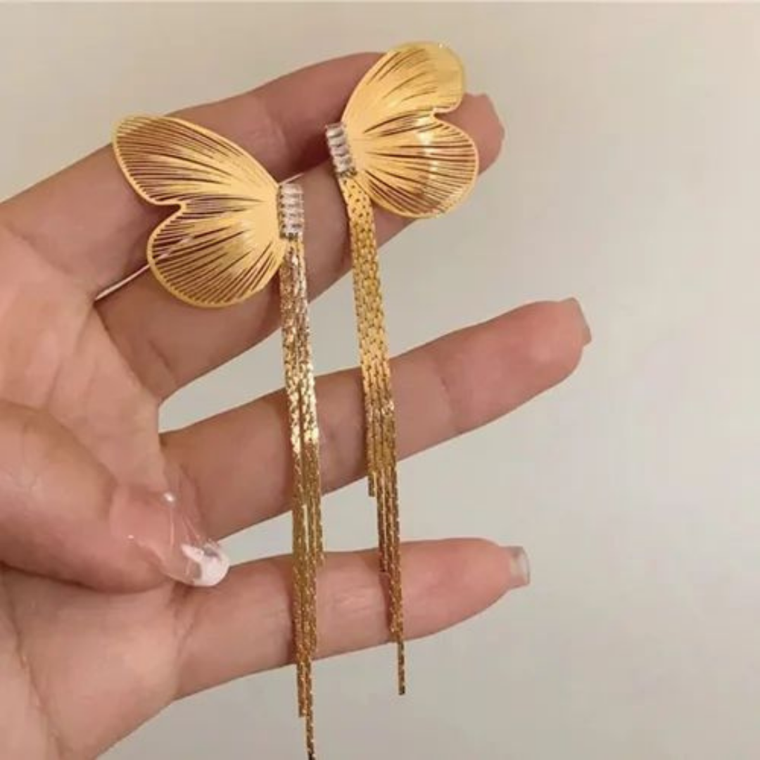 Golden Butterfly Tassel Earrings