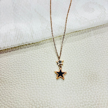 Anti Tarnish stainless steel rose gold chain with dual star shape enamel locket