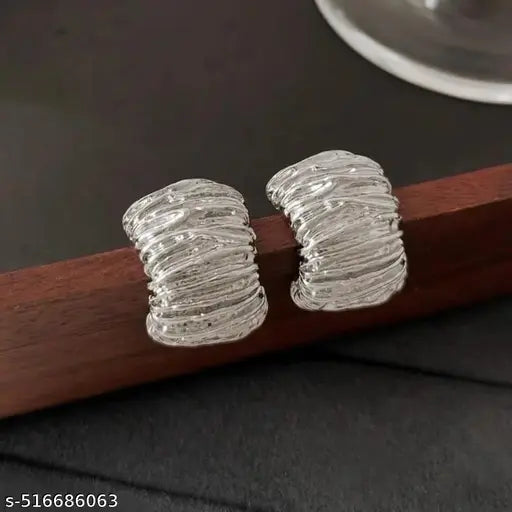 Bold Sparkle Hoop Stud Earrings - Silver Color