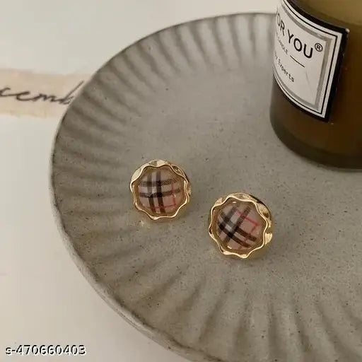 Vintage Plaid Button Stud Earrings